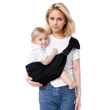 JOYNCLEON Porte Bébé Physiologique - Porte Bébé Hanche Latéral avec Sangle Extra-Large - Echarpe de Portage Bébé Transpirable Été - Idéal Randonnée & Sling Bébé(0-36 Mois) (Noir)