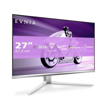 Philips Evnia 27M2N8500AM - Moniteur Gaming QHD OLED 27 Pouces, 360 Hz, 0,03 ms, HDR400, FreeSync. Prem., Composition G-Sync. (2560x1440, 2X HDMI 2.1, 1x DP 1.4, hub USB) Blanc