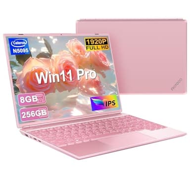NOTODD 2025 Ordinateur Portable 14 '' Win11 Pro PC Portable Gamer Celeron N5095 8Go RAM 256Go SSD Soutien Extension 1TB 1920x1200 Laptop Mini HDMI Type-C Souris Sans Fil AZERTY Clavier Couverture-Rose