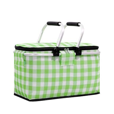 Luckwaii Panier Pique-Nique Grand Sac Isotherme, Pliable Picnic Basket avec Doublure Anti-Fuite et Couvercle à Fermeture éclair, 22L Poignée Coulissante en Aluminium Portable pour Camping Pic Nique