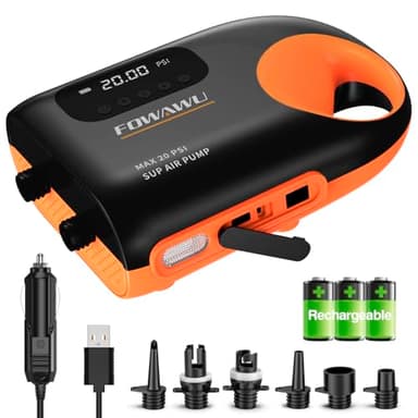 FOWAWU Gonfleur Electrique Paddle 3 * 7800 mAh, Pompe Paddle Electrique 20 PSI, Gonfler et Dégonfler Système à Deux Vitesses 12 V CC, Arrêt Automatique pour Kayak, tentes, Bateaux