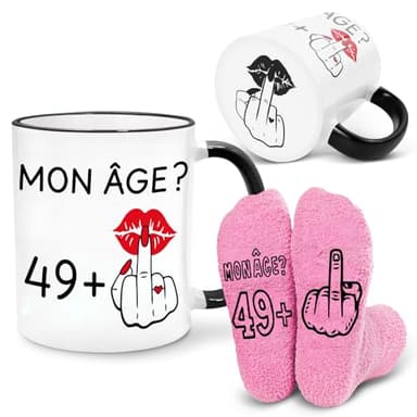Bingtoo Mug à café et chaussettes drôles pour les 50 ans d'une femme, maman ou amie, Cadeau femme 50 ans, Cadeau anniversaire, Tasse doigt d'honneur
