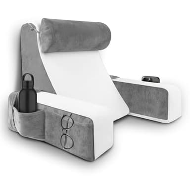 HOMCA Coussin de Lecture pour Lit - Coussin Support Dorsale avec Oreiller Cervical et Accoudoirs Amovibles, Oreiller de Lecture pour se Détendre, Regarder la Télévision ou Lire