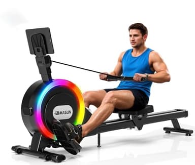 DMASUN Rameur Musculation D'appartement, 32 Niveaux de Résistance Magnétique Silencieuse avec 7 Couleurs D'éclairage, Rameur Pliable Compatible APP et à Double Rail, Capacité de 160 kg