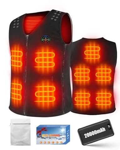Onalix Gilet Chauffant Électrique avec 7.4V Batterie 20000mAh, 9 Zones de Chauffage, 3 Niveaux de Température, Taille Réglable, Lavable en Machine, Idéal pour Hiver, Ski, Moto, Randonnée
