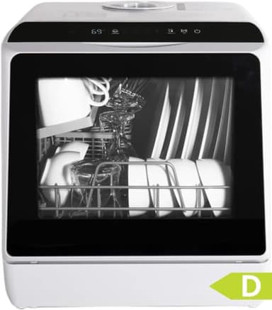 YU YUSING Mini Lave-vaisselle Compact 45cm 5 Couverts, 5+1 Programmes, Séchage PTC, Sans ou Avec Arrivée d'Eau, Petit Lave Vaisselle Pose Libre, Portable, Réservoir 5L, Écran LED, Blanc et Noir