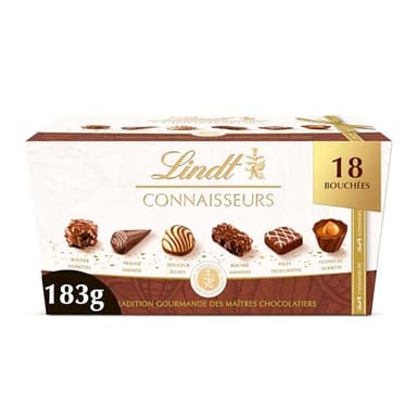Lindt - Ballotin de Chocolats CONNAISSEURS - Assortiment de Pralinés et Gianduja - Pour offrir ou se faire plaisir, 183g