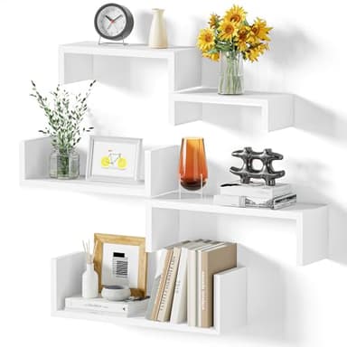 SRIWATANA Etagere Murale blance Lot de 5, Étagère Murales Bois Suspendue, Etagere flottante de Rangement, DIY Déco Tablette Flottante pour Salon Chambre Bureau Salle de Bains, Cuisine, Charge max.40kg