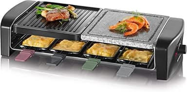 SEVERIN Appareil À Raclette Pour 8 Personnes, Plaque De Cuisson Avec Pierre Naturelle Et Plaque En Fonte Antiadhésive, Gril Raclette 1 400W, Noir, RG 9645