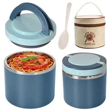 Zimoer Boîte à Lunch Isotherme 630ML en Acier Inoxydable – Grande Capacité, Contenant Alimentaire Hermétique avec Sac Isolé, pour Étudiants et Travail (Bleu)