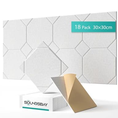 Soundsbay Lot de 12 panneaux acoustiques autocollants en polyester pour isolation acoustique, absorbeur de bruit, pour une acoustique efficace et un design mural élégant, 30 x 30 x 0,9 cm