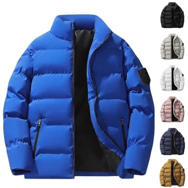 Générique Doudoune Homme Hiver Chaud Doudoune Matelassée Zippé Blouson Épais Manteau Veste Bomber Jacket Puffer sans Capuche Casual Sport Manteaux Classique Outerwear Vêtements 001 Bleu L