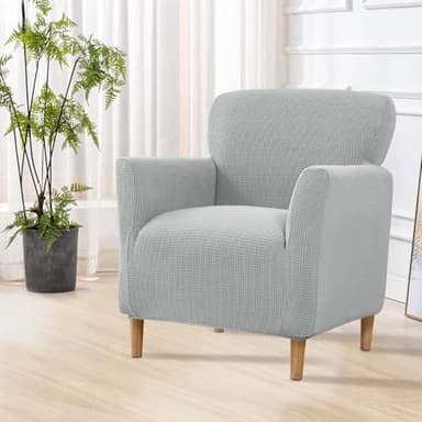 SHANNA Housses de chaise de banquet extensibles : 1 pièce, Housse de fauteuil en tricot de luxe du milieu du siècle, antidérapante, couleur unie pour bureau, réception, lecture, canapé (gris clair)
