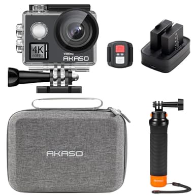 AKASO V50 Elite Caméra Sport 4K 60FPS Kit de Poignée Flottant- Comprend 20MP WiFi Action Camera Etanche avec Poignée Flottant Etanche pour Camera Sport, Sac de Rangement, 2 Batteries et Plus