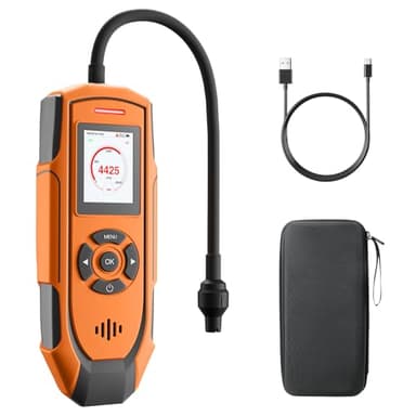 TopTes Détecteur de Gaz Rechargeable PT-990 avec Une Sonde de 28 cm, Plage 0–10 000 ppm, Enregistrement des données et 3 Types d’Alarme, Détecteur de Fuite de Gaz pour Propane, méthane - Orange