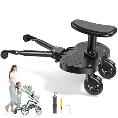 JoyCushy Planche Poussette Universelle, Marche Pied Poussette avec Siège, Planche Poussette Universelle Réglable, Compatible avec 99% des Poussettes, Pour Enfants De 2 À 6 Ans (25KG)