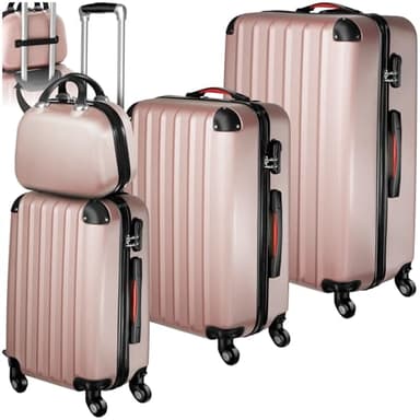 TecTake Lot de 4 Valises de Voyage Grande Taille Valise Cabine soute Multifonction en ABS Polypropylène, Valise à roulettes avec Trousse de Toilette - Or Rose