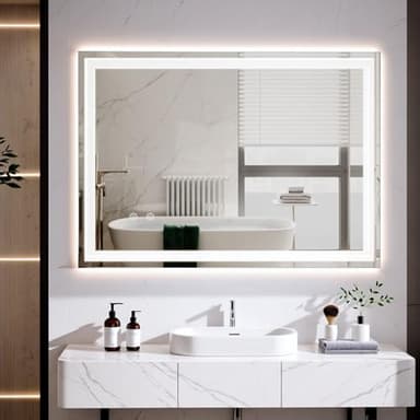 Clevich Miroir de Salle de Bain avec éclairage 80 x 60 cm, Miroir LED avec 3 Couleurs de lumière à intensité Variable, Verre trempé, Protection Contre Les Explosions, Interrupteur Tactile, Fonction