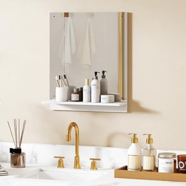 HOMCOM Miroir de Salle de Bain avec étagère, 50 x 60 cm, Miroir Mural Moderne pour Chambre, entrée, Couloir, Blanc