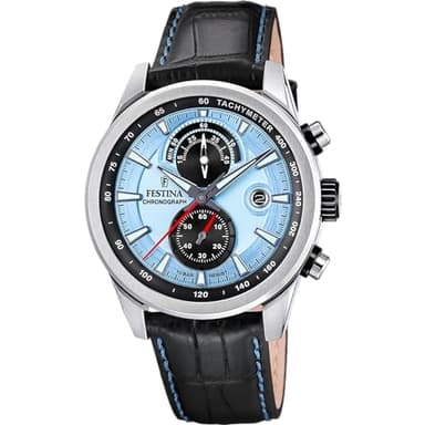 Festina Montre Homme Analogique avec Bracelet en Cuir Noir - Mouvement Quartz - Chronographe - Calendrier - Verre Minéral Haute Résistance - Étanche 10 ATM - Élégante F20695/2 Timeless Chronograph