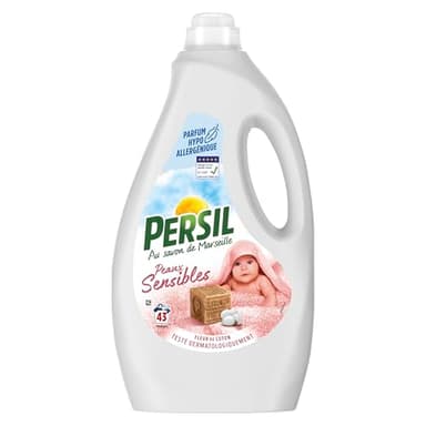 Persil - Lessive Liquide Peaux Sensibles – Parfum hypoallergénique Fleur de Coton pour respecter les peaux fragiles - Savon de Marseille - Testée Dermatologiquement & Certifiée ECARF - 43 Lavages