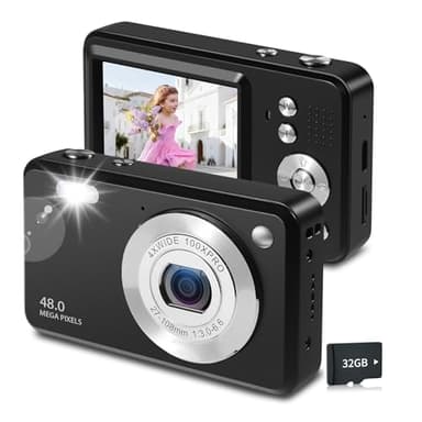 Appareil Photo Numérique Compact, 48MP HD 1080P Appareil Photo Enfant pour Étudiant, Adulte, Débutant Cadeau, avec Carte 32GB Digital Camera