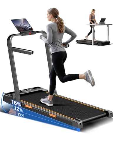 CURSOR Tapis de course pliable inclinable 16%, 10KM/H Tapis de Marche Pliable Inclinable, Avec Affichage LED, Télécommande, 3.0CV Treadmill Walking Pad, 4 en 1 Tapis de Marche Bureau, 136KG Max Charge