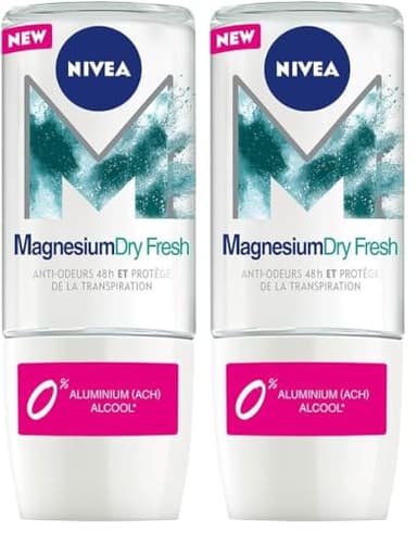 NIVEA MAGNESIUM DRY FRESH Déodorant Bille Femme (1x50ml), anti-transpirant sans sels d’aluminium, roll-on, sensation de fraîcheur 48H (Lot de 2)