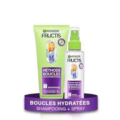 Garnier - Fructis Méthode Boucles - Routine 2 Produits - Shampoing & Spray Hydratant - Enrichie en Acide Hyaluronique & Beurre de Karité - Pour Tous les Types de Boucles