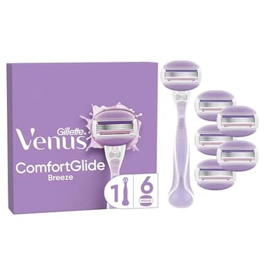 Gillette Venus Rasoir Pour Femme Pro ComfortGlide Breeze, Manche Réutilisable, 6 Cartouches ORIGINELLES De Recharge A 3 Lames, Sans Besoin De Gel A Raser, Soin De Peau Grâce Aux Barres Lubrifiantes