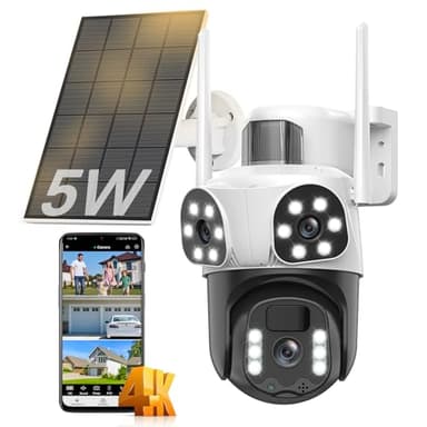 8MP Caméra de Surveillance WiFi Extérieure sans Fil,Triple Objectif Camera Solaire Extérieur avec Panneau,355° PTZ,Vision Nocturne,Suivi Automatique,Audio Bidirectionnel,PIR Détection Humaine,IP66