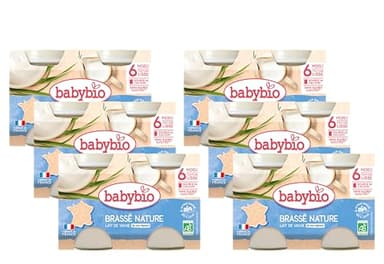 Babybio - Lait de Vache français - Petits Pots Brassé Nature 2x130g - 6 Mois - BIO - Lot de 6
