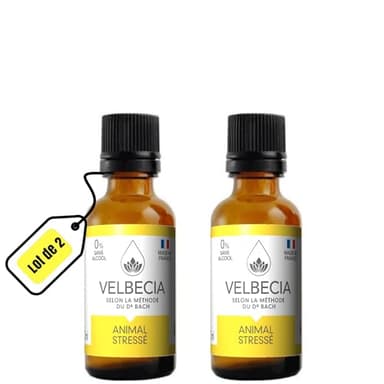 Velbecia® Animal stressé 30ml +1 OFFERT Elixirs de fleurs SANS ALCOOL - Méthode du Dr Bach - Apaise et calme votre animal