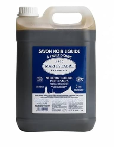 MARIUS FABRE - Bidon Savon Noir Liquide à l'Huile d'Olive - Nettoyant Multi-Usages, 100% d'Origine Naturelle - Fabrication Traditionnelle - Certifié Ecocert - Origine France Garantie - 5L