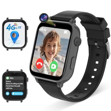 Alutoria 4G Montre Connectée Enfant avec GPS et Téléphone, Smartwatch pour Filles Garçons avec Vidéo/Voix Chat, Mode École, SOS, WiFi, Podomètre, Montre Intelligente Enfants de 5 à 12 Ans (Black)