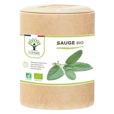 Sauge bio - Bioptimal - Complément alimentaire - Ménopause Bouffée de Chaleur - Sueurs Nocturnes - Règles Douloureuses - Digestion - 250mg/gélule - Fabriqué en France - Certifié Ecocert - 200 gélules