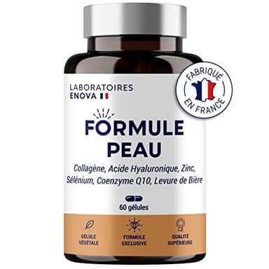 FORMULE PEAU | Collagene Marin, Acide Hyaluronique, Coenzyme Q10, Zinc Selenium Levure de Biere | Antioxydant Hydratation Imperfection | Complement Alimentaire Peau 30 jour | Fabriqué en France