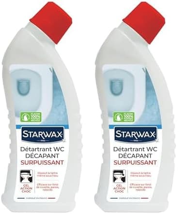 STARWAX - Gel Détartrant Décapant Surpuissant - WC et fosses septiques - Détartre en Profondeur - Efficace même sous l'Eau - Formule Concentrée - Fabriqué en France - 750ml (Lot de 2)