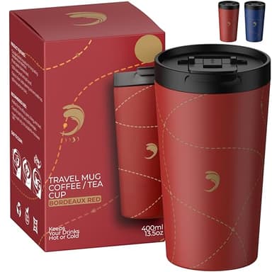 AQUAFIOLE Travel Mug Isotherme Cafe 400ml Inox & Clapet Amovible Avec Isolation à Double Paroi - Mug Café Sans BPA/Étanche - Tasse Matcha/Thé - Gobelet/Tasse Isotherme Chaud/Froid