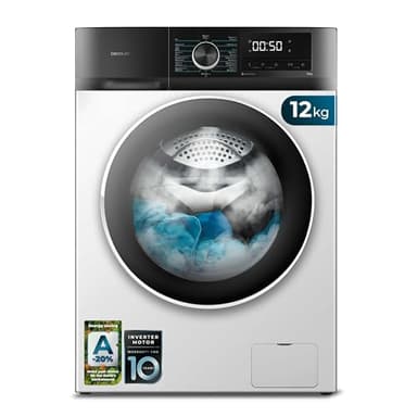Cecotec Lave-linge 12Kg Chargement Frontal Bolero DressCode 12500 Inverter. Finition Blanc,Moteur Inverter Plus, SteamMax, 16 programmes, Nettoyage à la vapeur, DelayStart, Écran de contrôle total