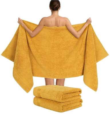 Hammetex Lot de 2 Très Grandes Serviettes de Bain et Sauna 80x200 cm, 100% Coton 500 GSM, Absorbantes, Séchage Rapide, Certifiées Oeko-TEX, Serviettes de Spa et de Sauna, Moutarde