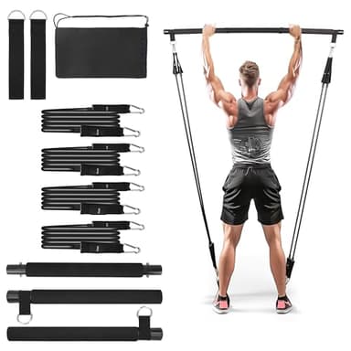 Belle Vous Kit Barre de Pilates avec 4 Élastiques - Matériel de Musculation pour Sport à la Maison - Bande de Resistance Elastique pour Yoga - Gym - Fitness - Muscu - Homme Femme