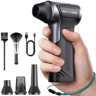VANTRUE POWER T150 Mini Souffleur Air Comprimé 110000 tr/min sans Fil Puissant, Dépoussiéreur Électrique à 3 Vitesses Réglables avec Charge Rapide, Nettoyage PC/Ordinateur/Clavier/Voiture(Noir et gris