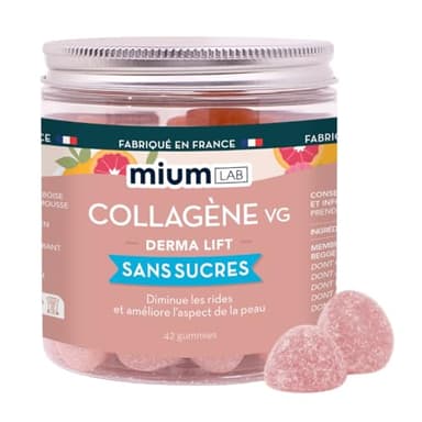 Mium Lab Gummies Collagène Peau Biomimétique - Anti-âge, Hydratation, Fermeté & Éclat - Supérieur au Collagène Marin & Bovin - Cure 21J - Sans Sucres - Complément Alimentaire Peau & Cheveux Femme