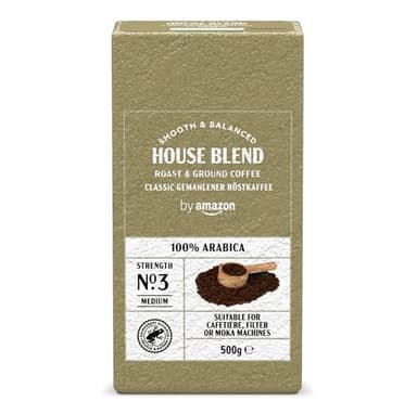 by Amazon Coffee Classic 100% Arabica, Café Torréfié Moulu, Torréfaction Moyenne, 500g (1 Paquet de 500g) – Certifié Rainforest Alliance