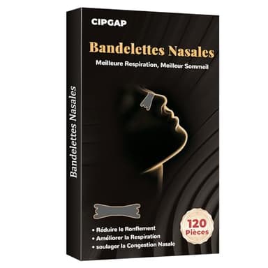 CIPGAP 120 Pièces Bandelette Nasales Premium, Nasal strips dilatateur Nasal, Améliore la respiration contre le ronflement, Forte tenue pour le sport & meilleure qualité de sommeil (Noir)