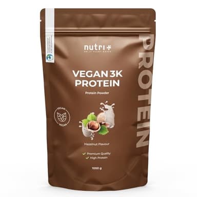 Nutri+ Proteínes vegetaliens - Noisette 1000g - Mélange de Protéines 3k - Protéine de Pois, Soja et Tournesol en Poudre - sans Lactose - Végétalienne - à faible Teneur en Glucides