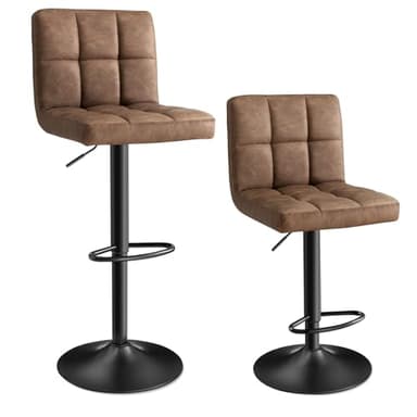 SONGMICS Tabourets de Bar, Lot de 2, Réglables en Hauteur, Surface en PU, Siège Pivotant à 360°, Chaise de Cuisine, Dossier, Repose-Pieds, Salle à Manger, en Acier, Marron Noisette LJB064K02