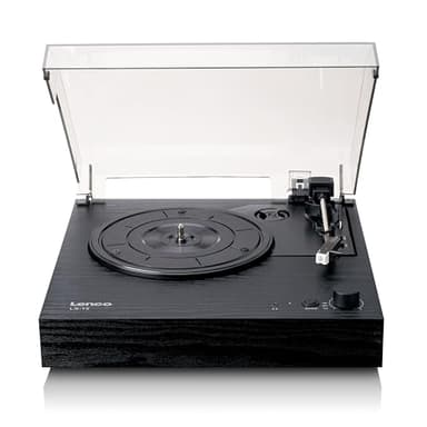 Lenco LS-15BK Platine vinyle - Réception et transmission Bluetooth® - 2 haut-parleurs intégrés - Micro AT3600L - Entraînement par courroie - Arrêt automatique - 33/45 tr/min - AUX et RCA - Noir