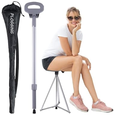 Chaise de Canne Portable Pliable, Canne de Marche légère avec siège, Canne de siège trépied Robuste pour Hommes et Femmes avec Sac de Voyage, Canne de Marche avec siège pour Personnes âgées, Adultes